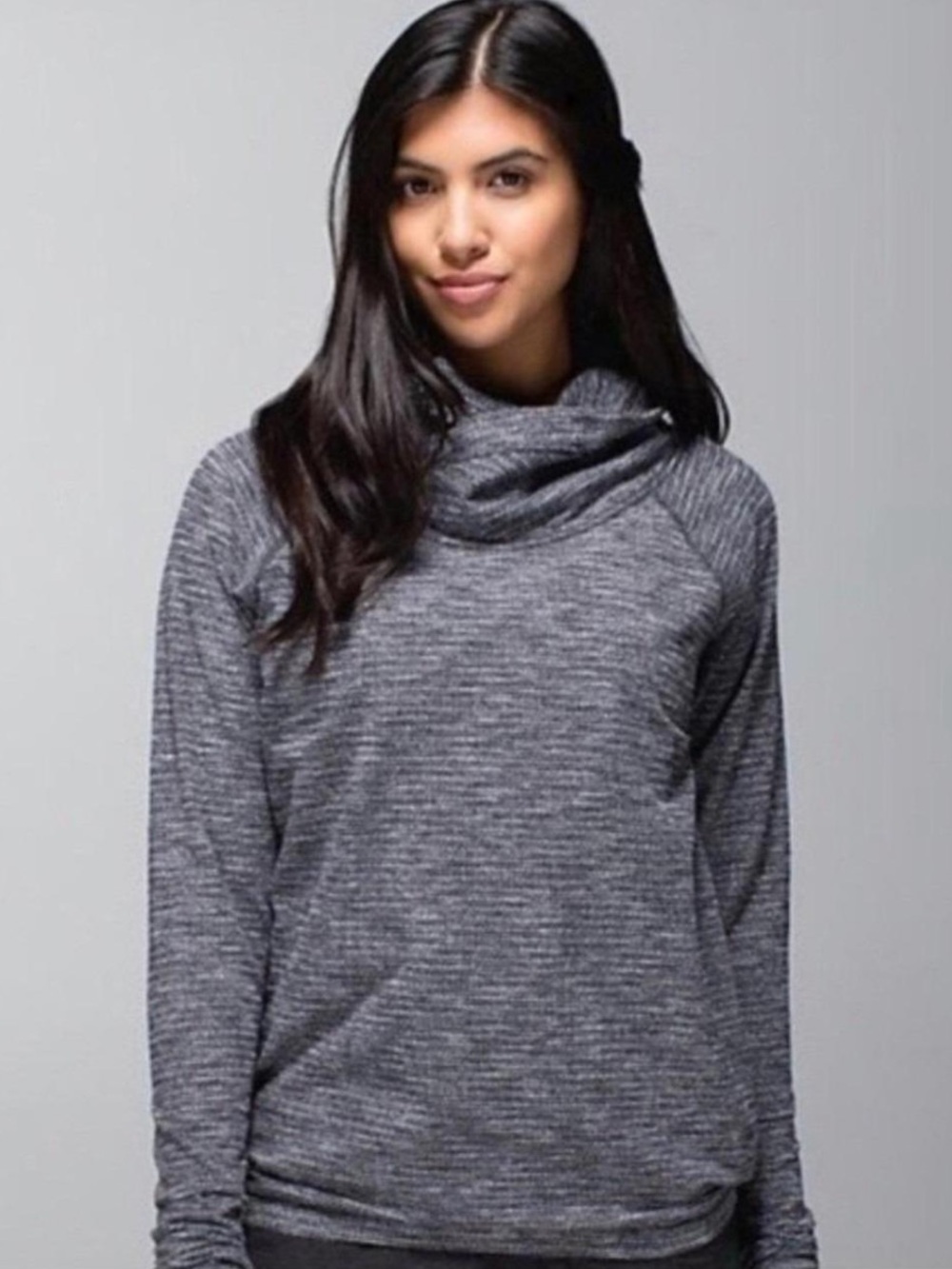 Lululemon Heathered Charcoal Cowl Neck Pullover Long Sleeve Top Sz. M (8/10)
